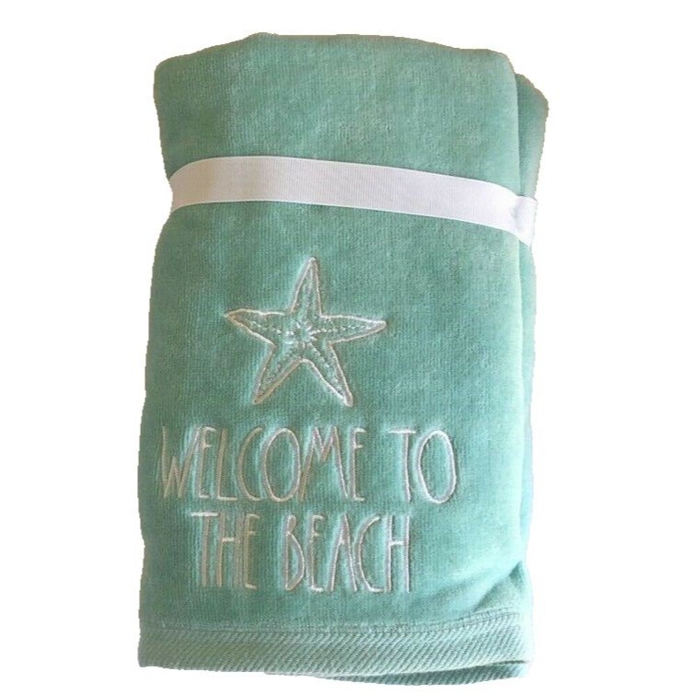 Rae Dunn Starfish Welcome to the Beach Hand Towels Set of 2 Summer Embroidered